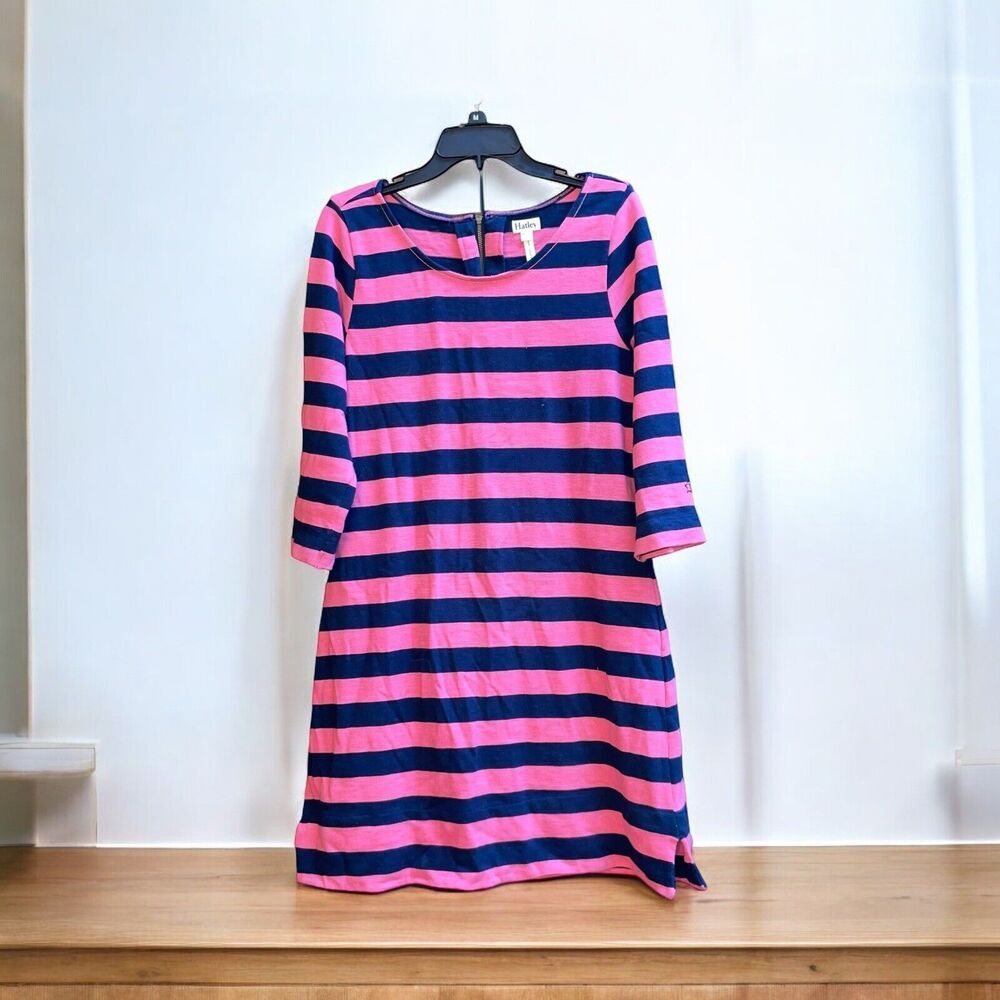 Hatley L Coral/Navy Striped Preppy Long Sleeved Jersey Knit Shirt Dress